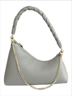 Aupen Leather Gray Shoulder Bag Braided Strap